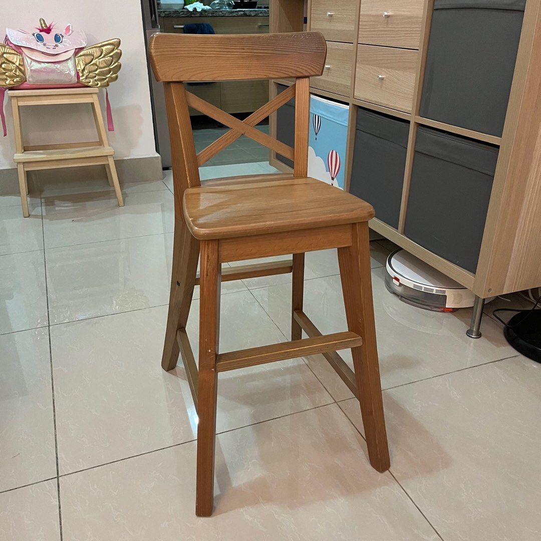 Ikea Ingolf Junior Dining Chair in Antique Stain Wood Color, Furniture