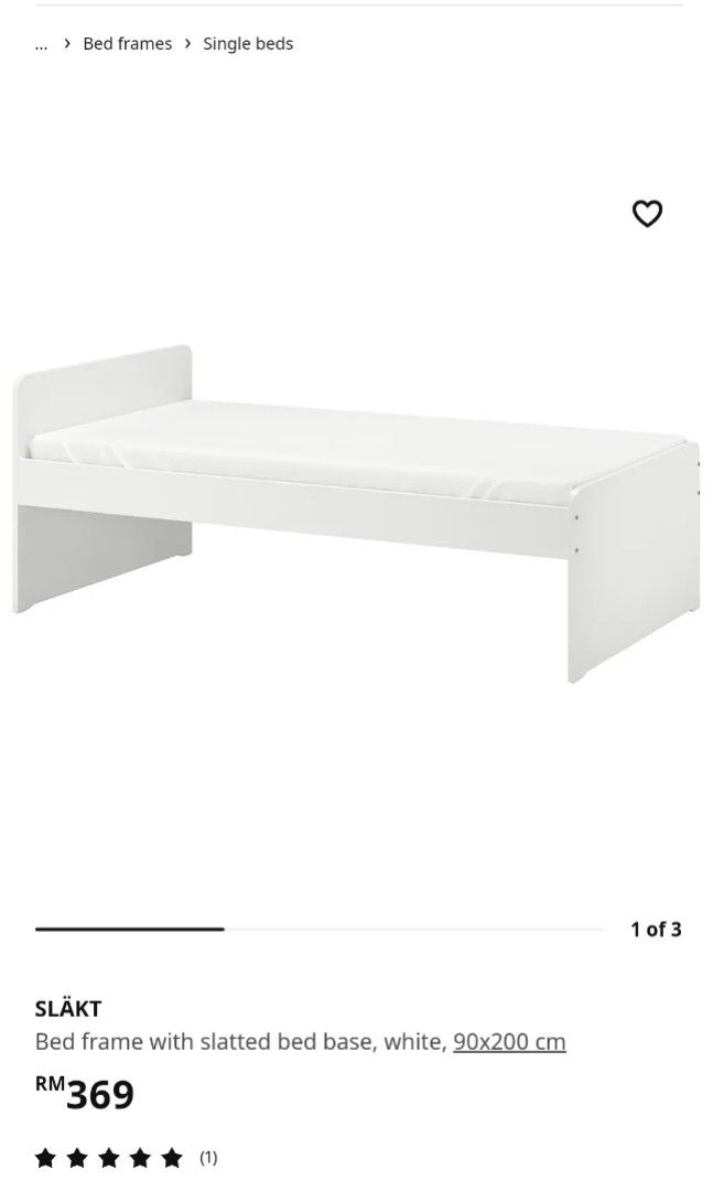 Ikea slakt bed frame + mattress, Furniture & Home Living, Furniture