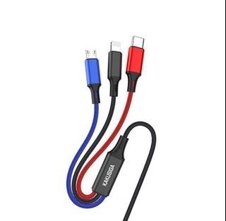 KAKUSIGA 3 in 1 Fast Charging Type C LIghtning Micro to USB Cable for Android and IOS Devices