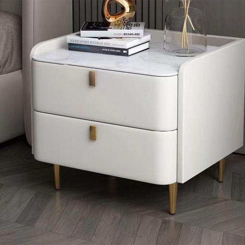 Gray Modern Luxury 2 Drawers Bedroom Nightstand Sintered Stone Bedside Table