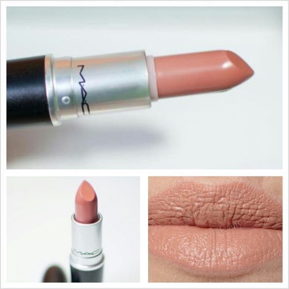 Mac Lipstick in Honeylove matte lipstick swatches and applied to lips 