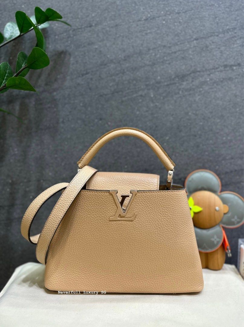 Pre-owned Louis Vuitton Galet Taurillon Leather Capucines Bb Bag In Beige
