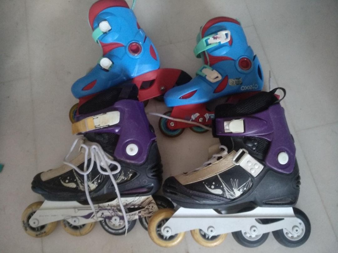 Many roller blades inline skates knee shin elbow hand guards Oxelo