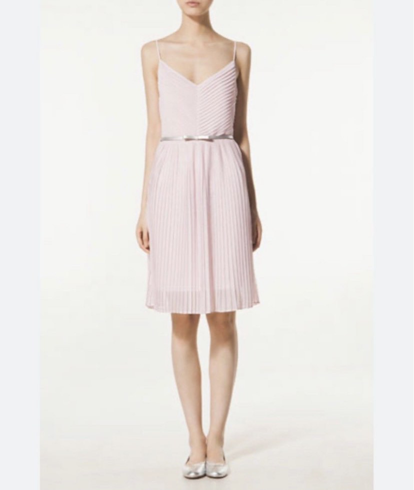 massimo dutti pink pleated dress Flowing Pleated Spaghetti Strap Dress - Pale Pink - L - Massimo Dutti