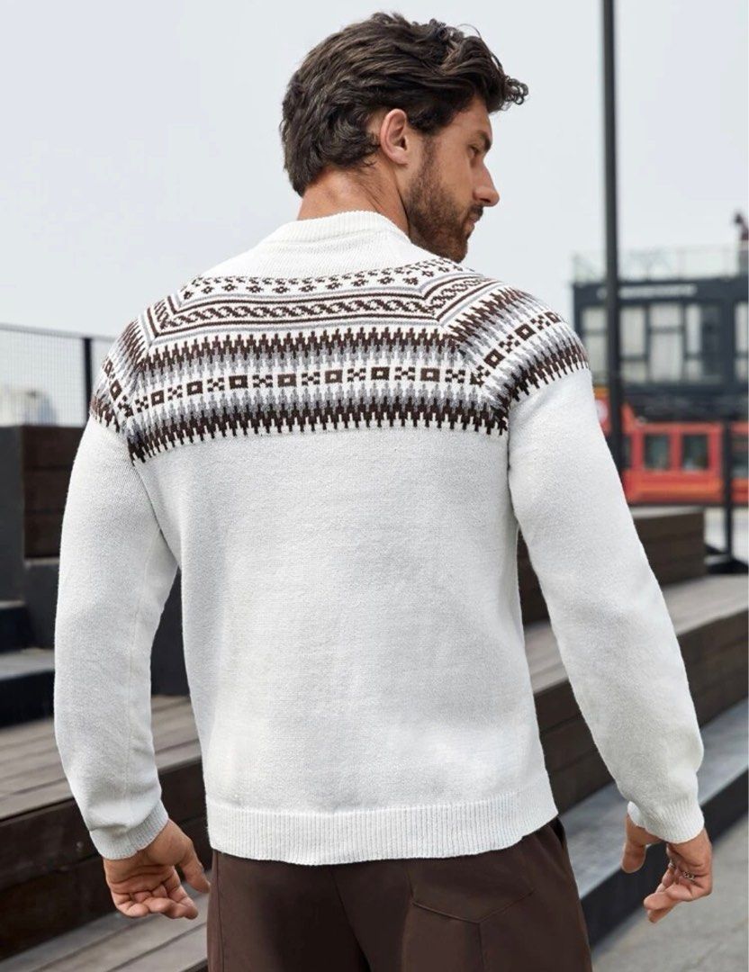 Men Geo Pattern Raglan Sleeve Sweater Men s Fashion Coats