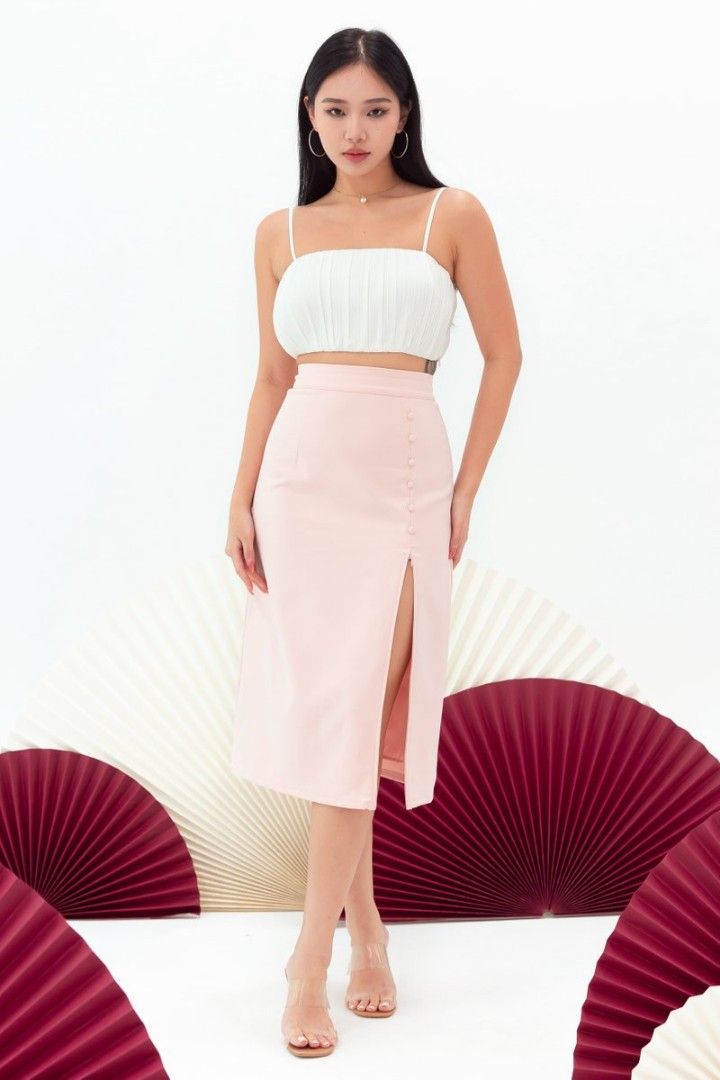 Pink button midi skirt outlet