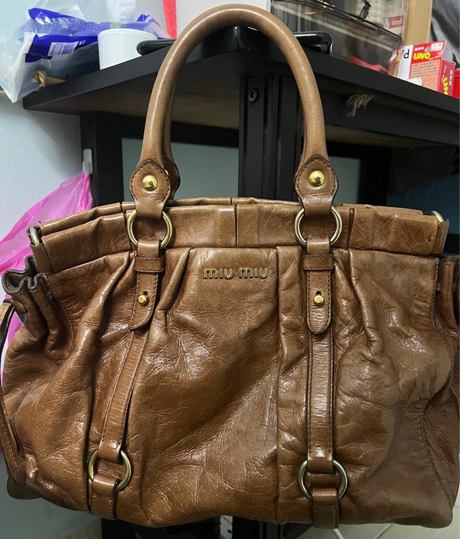 MIU MIU BROWN LEATHER, Luxury, Bags & Wallets on Carousell