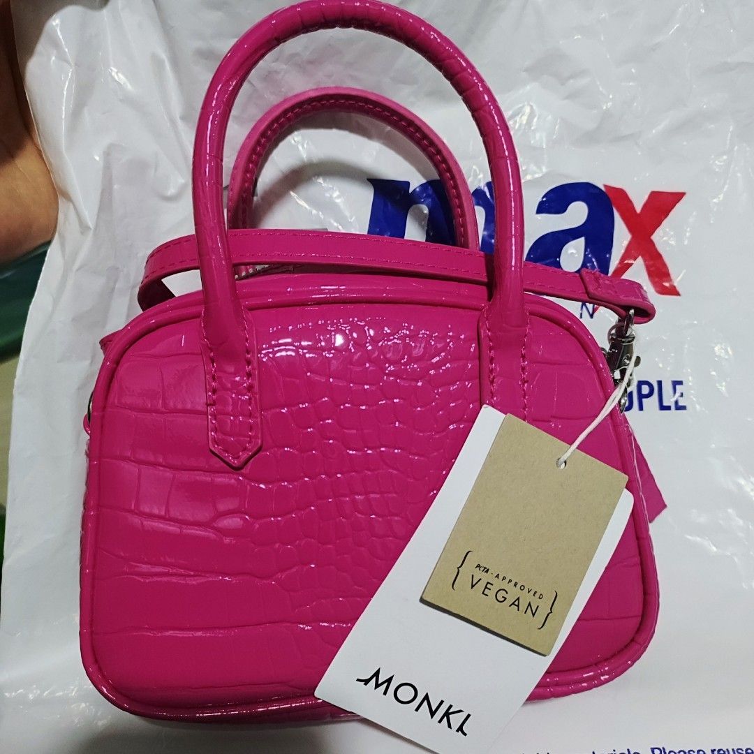 MONKI mini vegan shining leather handbag with long sling Women s