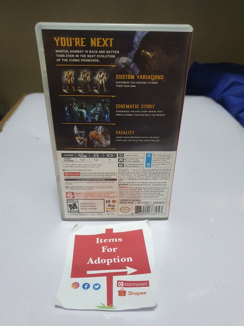 Mortal Kombat 11 (Nintendo Switch) (Category: Nintendo) located in Quezon City. Submitted by itemsforadoption (Listing ID 1235812377, Image 2). Description: Rfs: Its 2023! Happy New Year! Hoping you have a good year ahead of you! If you have questions feel free to send a message. Though I'll most likely be able to reply from 10am to 8pm. Please be patient and understanding. Decluttering games and items that I've picked up or for friends and famil