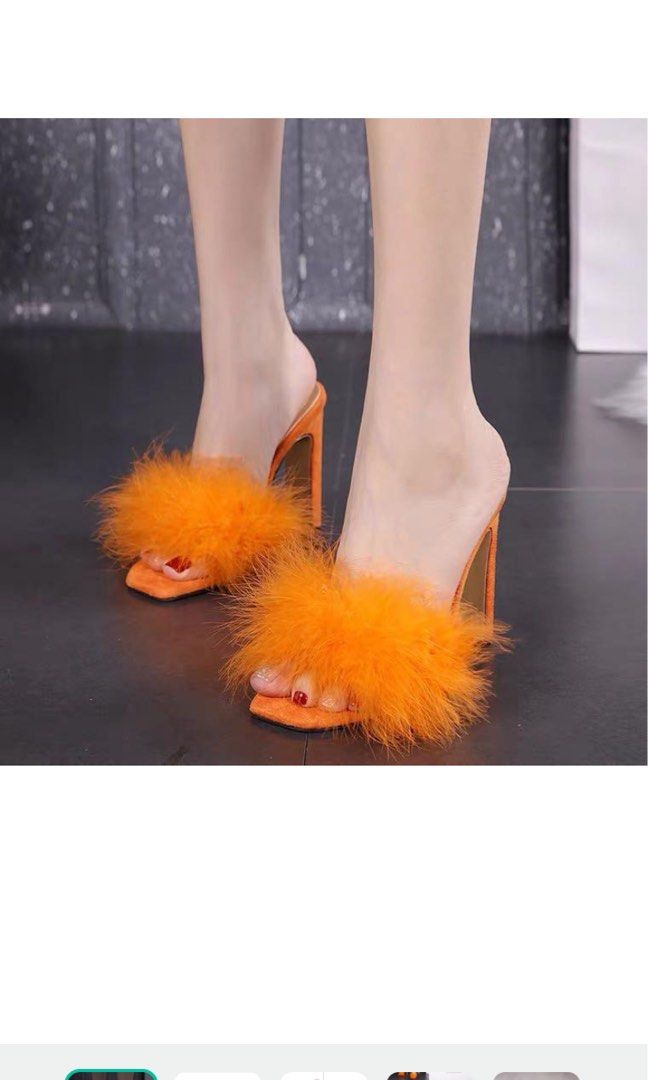 Orange fluffy heels on sale