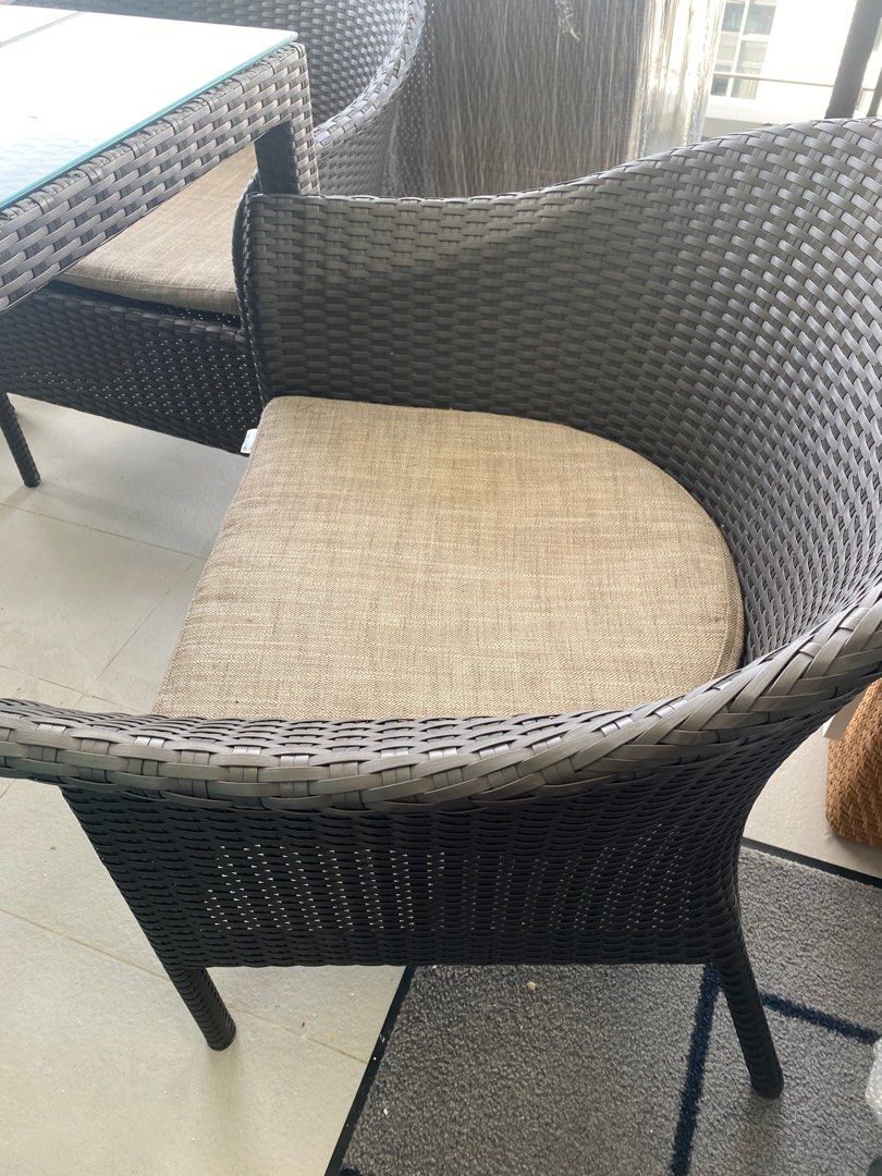 Outdoor Rattan Dining Table with Glass Top + 2 x Chairs, Furniture