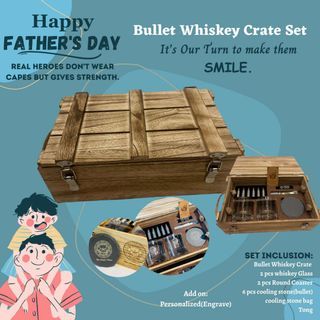 PERSONALIZED Engraved Whiskey Bullet Crate Gift Set Glass Stainless Steel Rock Ting Hun Christmas