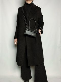 (SOLD) Real wool coat, Hand made wool coat, Long black wool coat, Travel coat, Outerwear • Please read first the description below