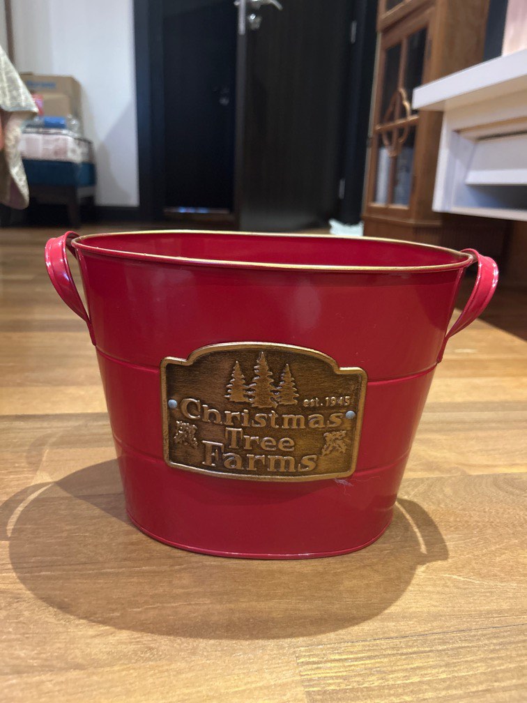 Red steel bucket (decorative/ hamper), Hobbies & Toys, Collectibles