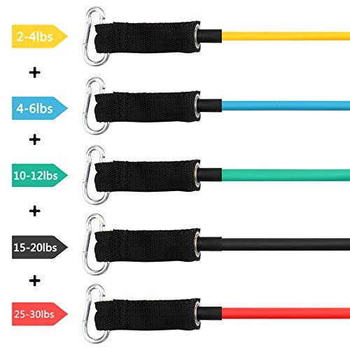 REEHUT Resistance Band Set 12 Pack Set Include 5 Stackable Exercise Bands with Carrying Case Door Anchor Attachment and Legs Ankle Straps with Exercise Guide Ebook BLACK STRAP ONLY Sports