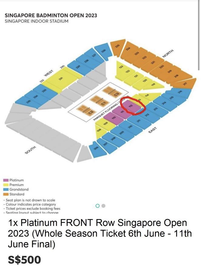 Singapore Open 2023 Badminton (Season ticket Platinum from 6th June