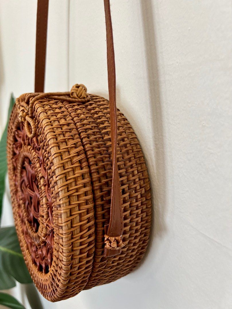 Sling Round Rattan Cross Body Bag, Women's Fashion, Bags & Wallets, Crossbody Bags on Carousell