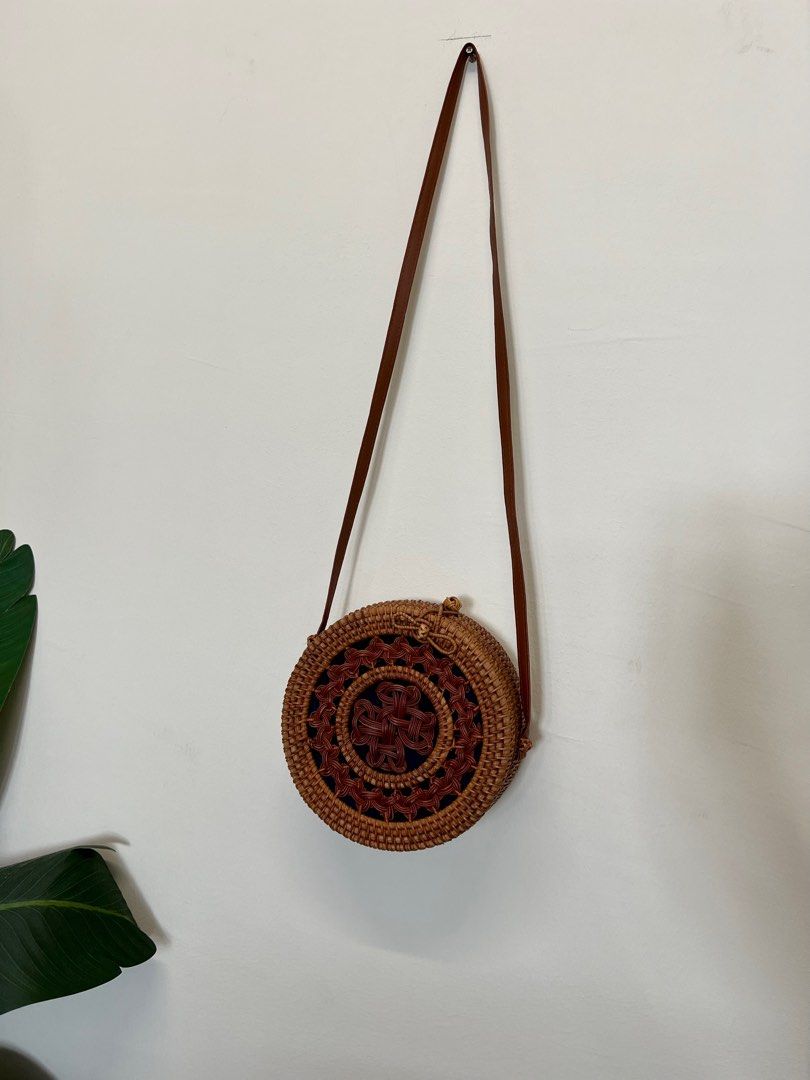 Sling Round Rattan Cross Body Bag, Women's Fashion, Bags & Wallets, Crossbody Bags on Carousell