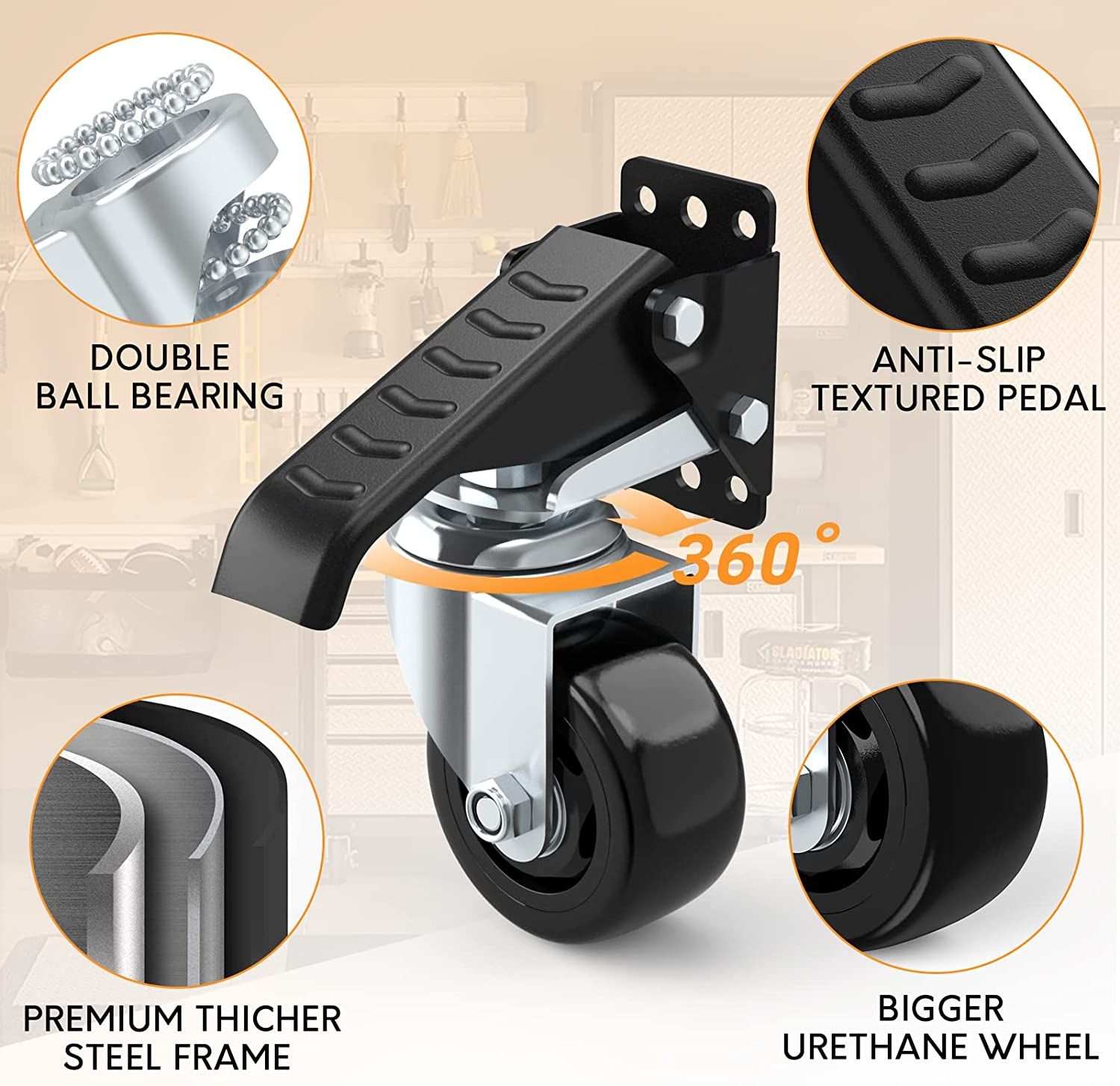 SOLEJAZZ Workbench Caster Wheels 920 LB Retractable Casters 3" Heavy