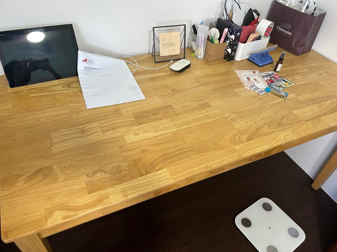 Solid pine wood table (Category: Tables & Sets) located in Singapore. Submitted by joiride (Listing ID 1235741032, Image 2). Description: Very lightly used There’s a small almost unnoticeable scratch Making way for a nursery.