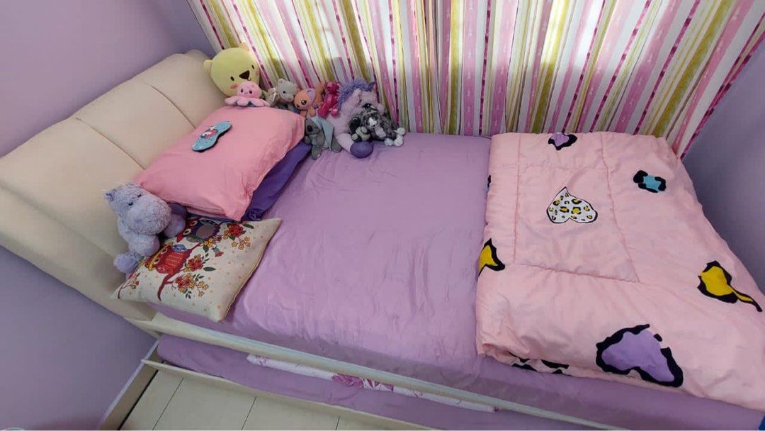 Super Single Bed with Pullout Single Bed with Mattresses, Furniture