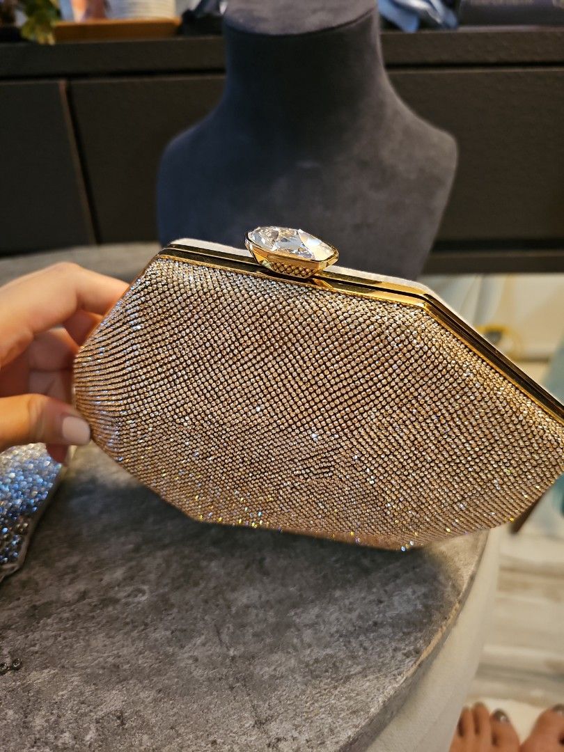 Gold crystal discount clutch bag