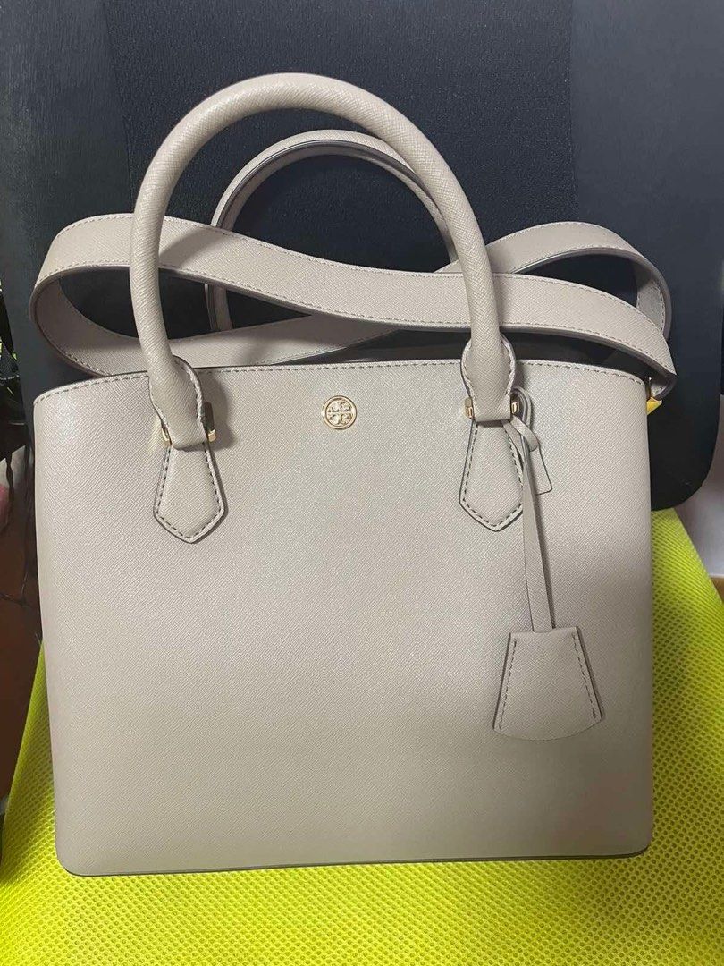 Tory Burch 5660 Women Robinson Triple Compartment Tote Color Grey Heron