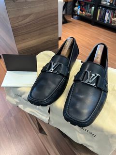 LOUIS VUITTON Black Damier Embossed Calf Leather Loafers Shoes