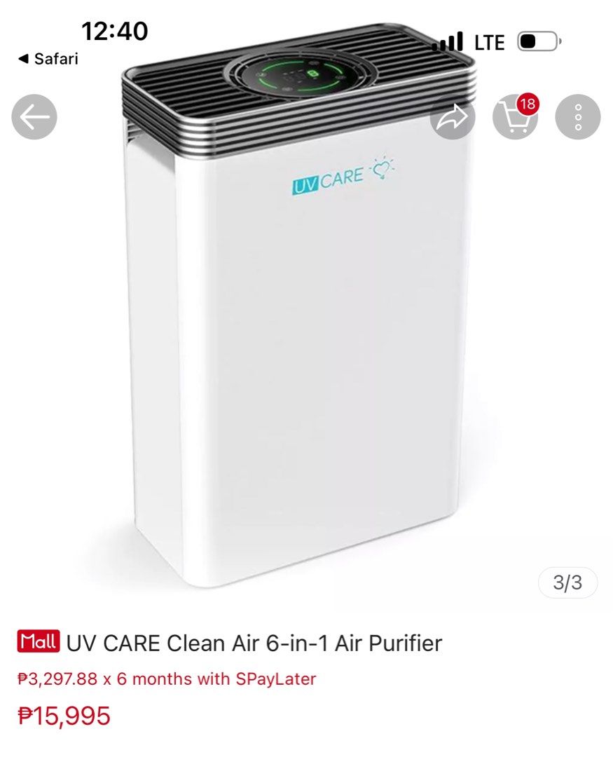 UV Care Clean Air 6In1 Air Purifier W/ Medical Grade H14 HEPA Filter