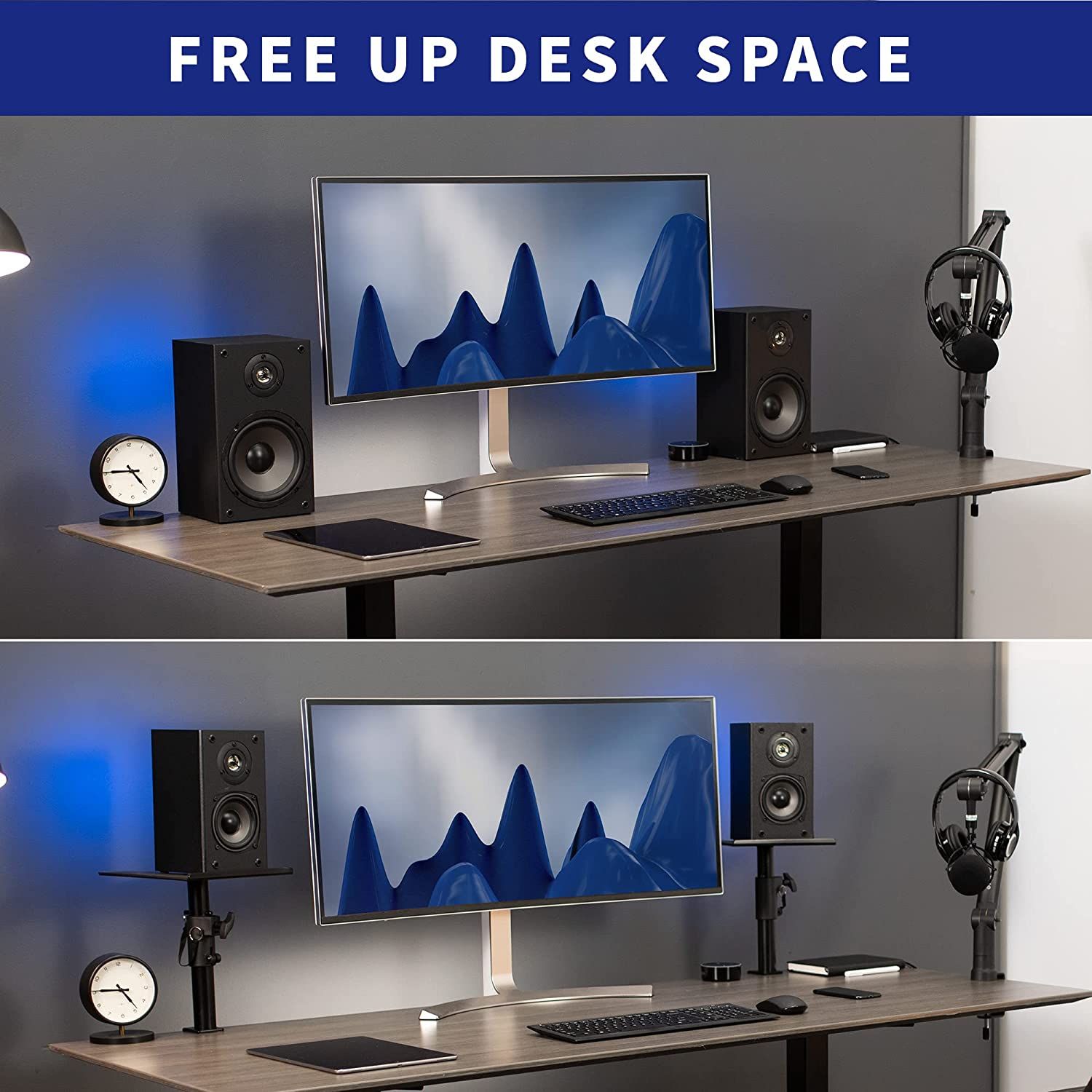 VIVO Clampon Speaker Stand Desk Mount Set, 10 x 9 inch Trays, Height