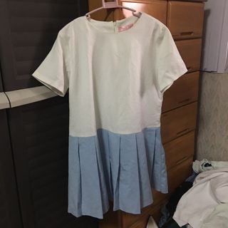 white and blue babydoll dress