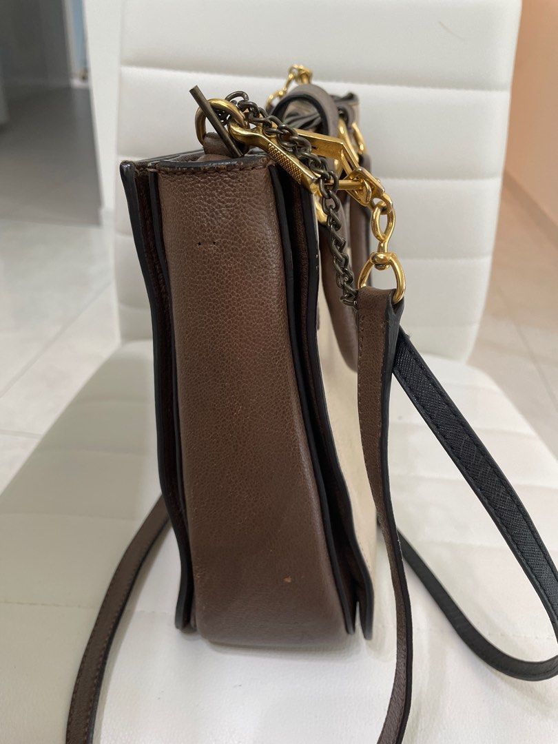White miu miu bag with brown and gold accents Women s Fashion