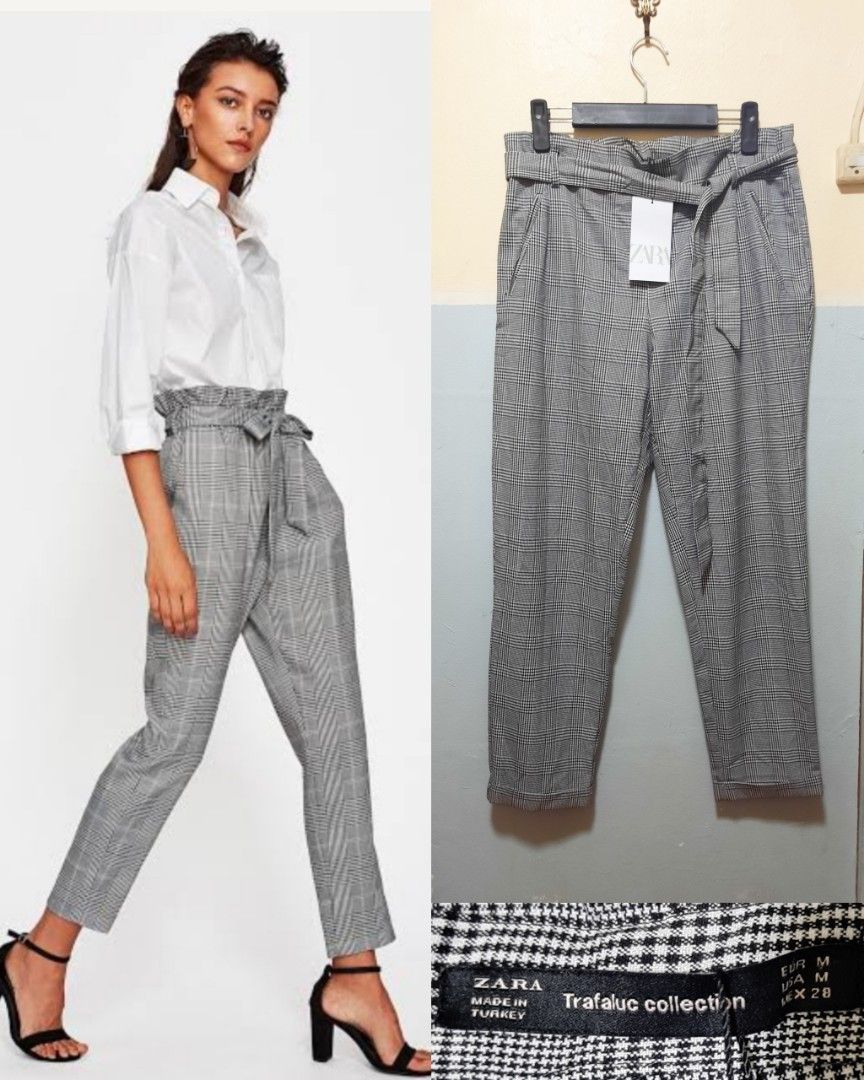 Zara Houndstooth Paperbag Pants