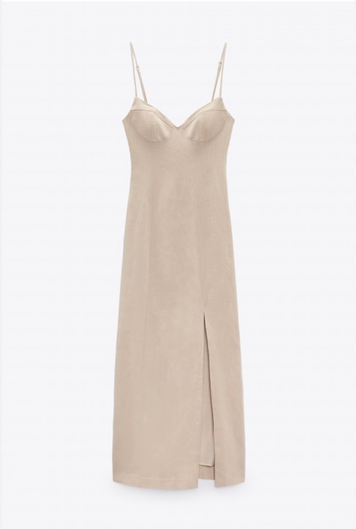 zara dress with side slits NWT ZARA LINEN BLEND MIDI DRESS SLIT ON THE SIDE