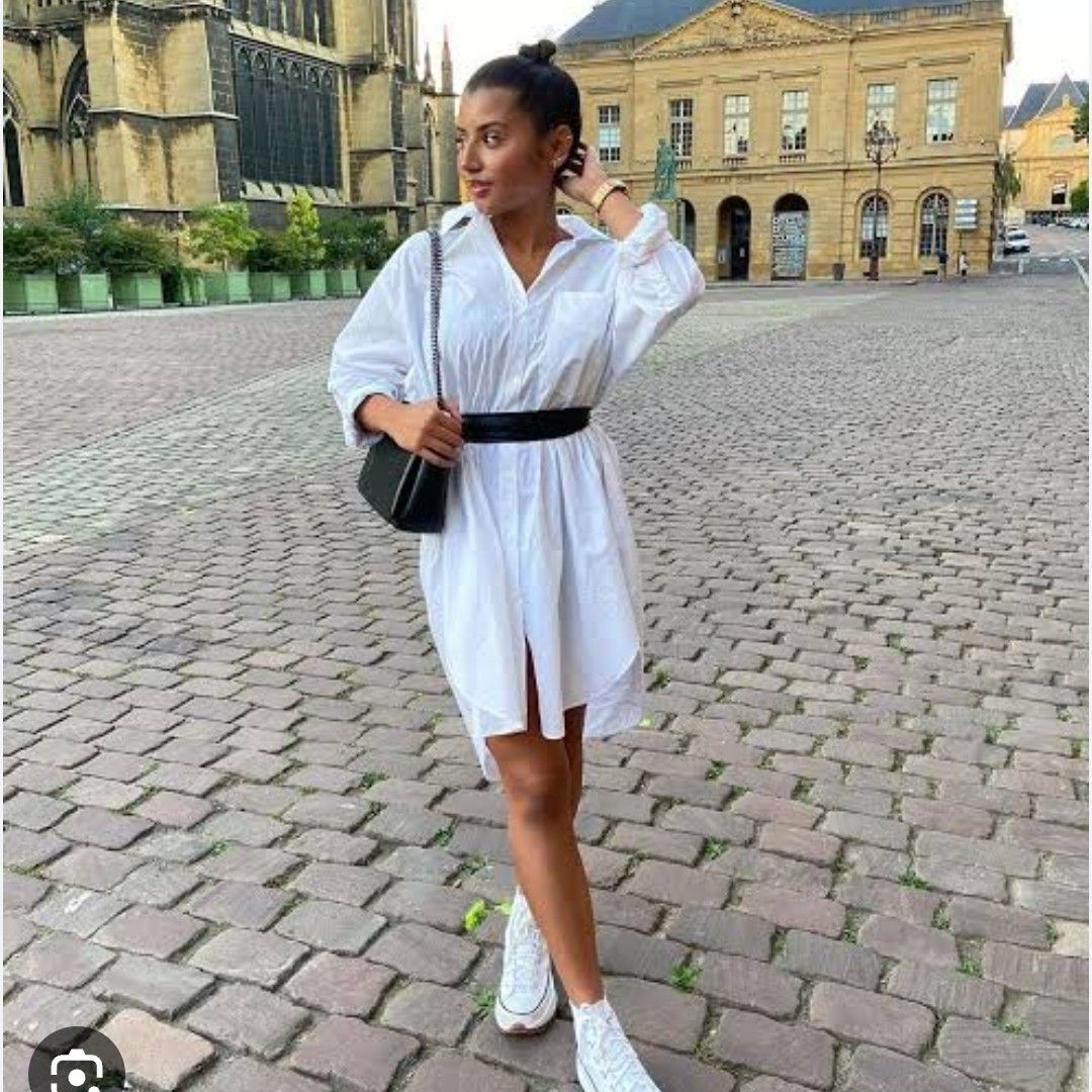 Zara oversized poplin shirt, Fesyen Wanita, Pakaian Wanita, Gaun