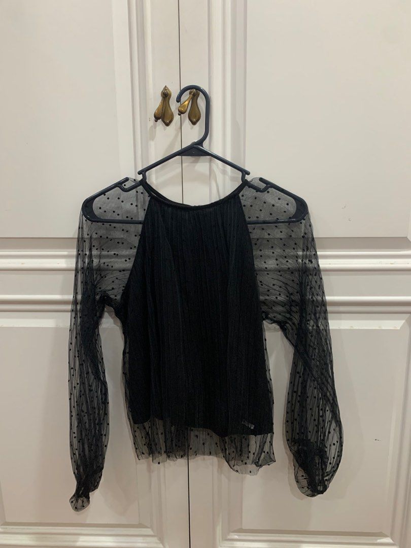Zara polka dot chiffon blouse black size XS S Women s Fashion