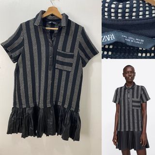 Zara Textured Dress with Leather Pleated Hem