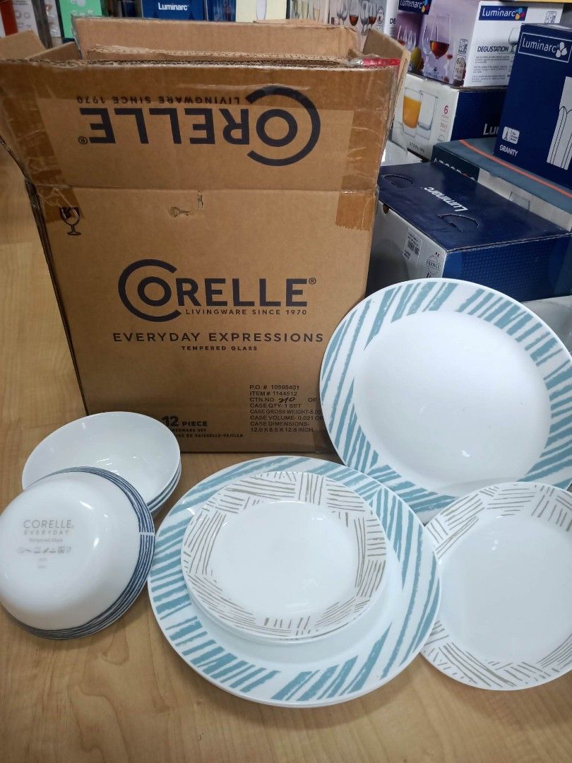 12pc CORELLE GEOMETRICA TEMPERED GLASS BY CHINA (Category: Dinnerware & Cutlery) located in Manila. Submitted by JBAL.GEN.MDSE (Listing ID 1235887157, Image 1). Description: CORELLE GEOMETRICA 12PC SET ⭐ 4PC DINNER PLATES 10.5INCH ⭐ 4PC SALAD PLATES 7.5INCHES ⭐4PC CEREAL BOWLS 18oz. 🔥 ₱ 2,000.00 ONLY ( CORELLE COORDINATE BY CHINA ).