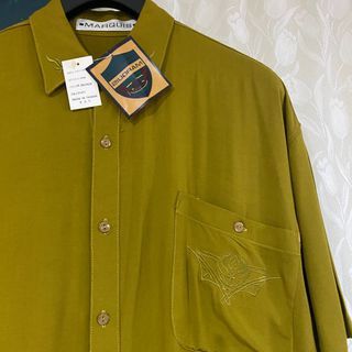 老庫存柔軟特殊青銅色雅典刺繡紋短袖襯衫
