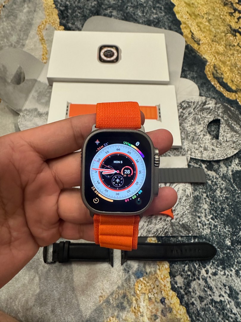 Apple Watch Ultra 49mm Titanium Polished with Red Deployment Breitling Band