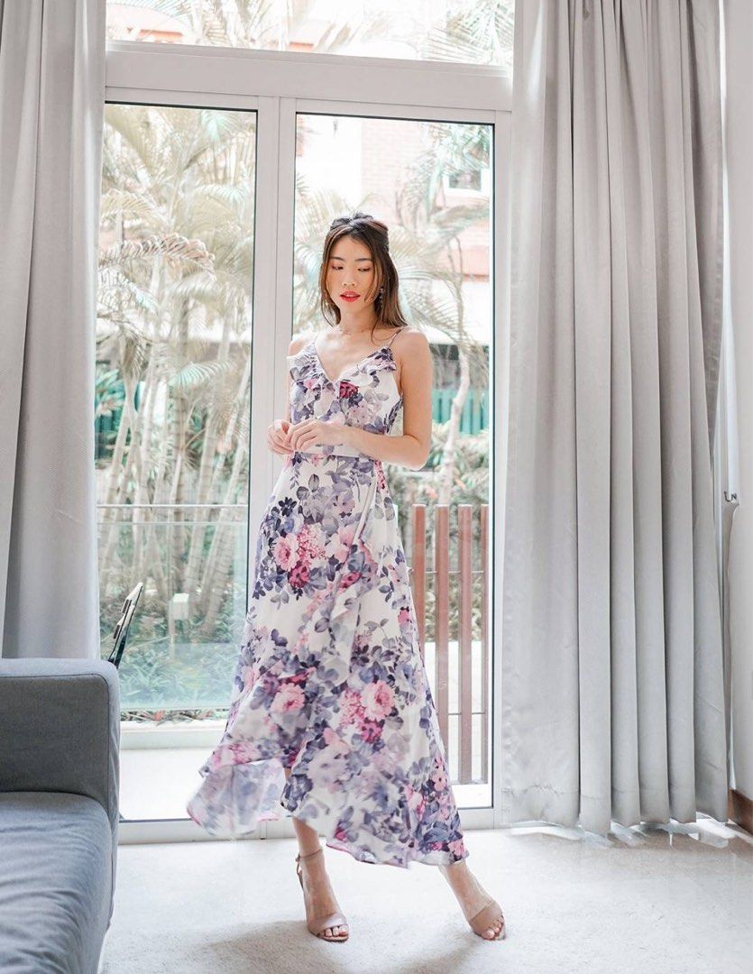 Bella Floral Maxi Dress in White