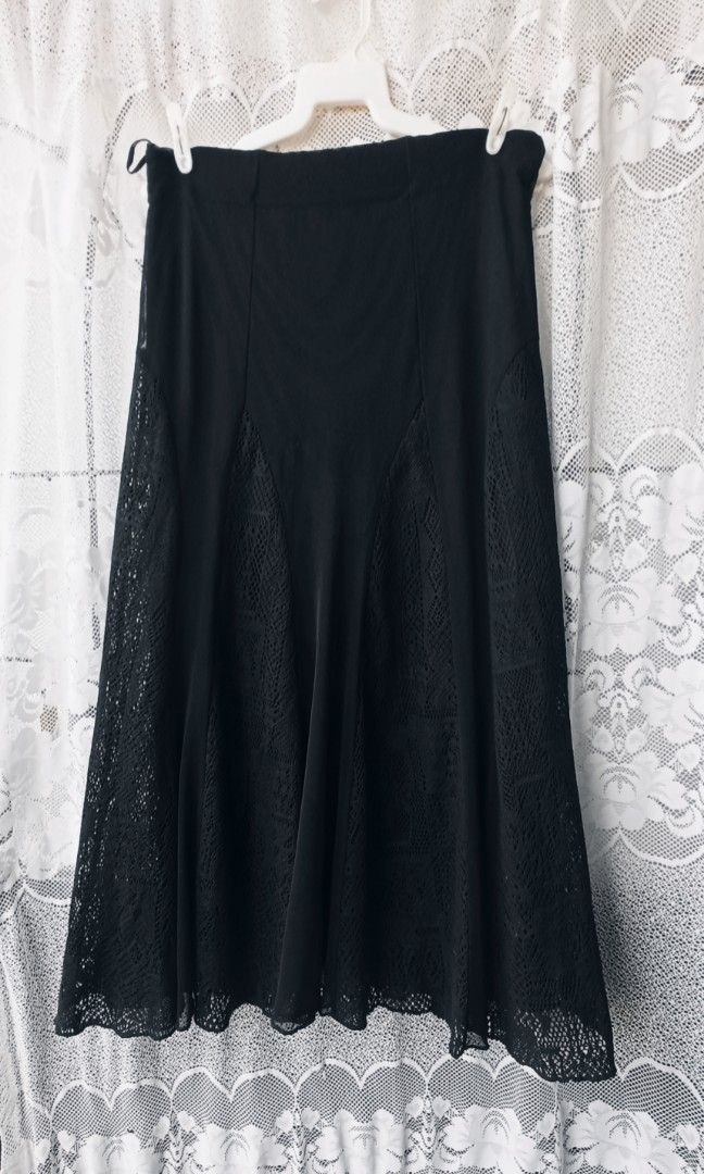 Black Lace Flowy Maxi Skirt Women s Fashion Bottoms Skirts