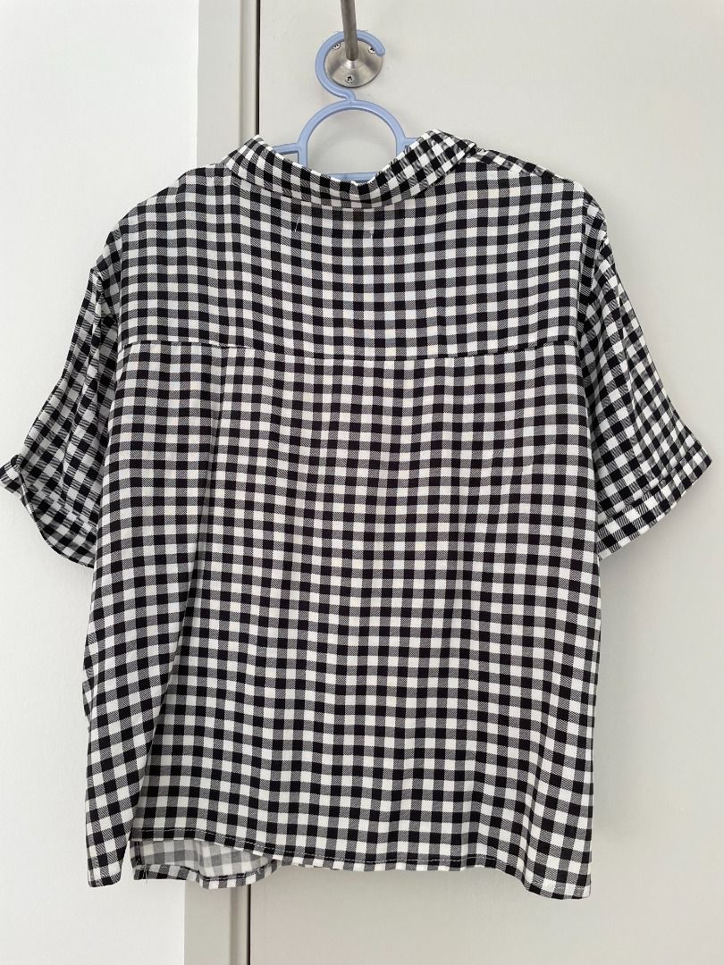 Black white checkered shirt, Women's Fashion, Tops, Shirts on Carousell