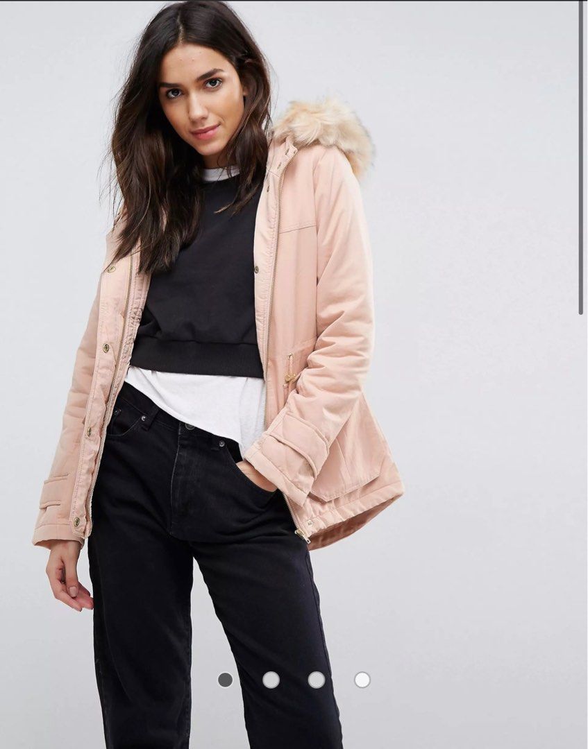 BN ASOS Petite Coat Parka Hood Fur Pink