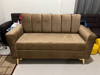 Brown Semi Velvet Three Seater Sofa