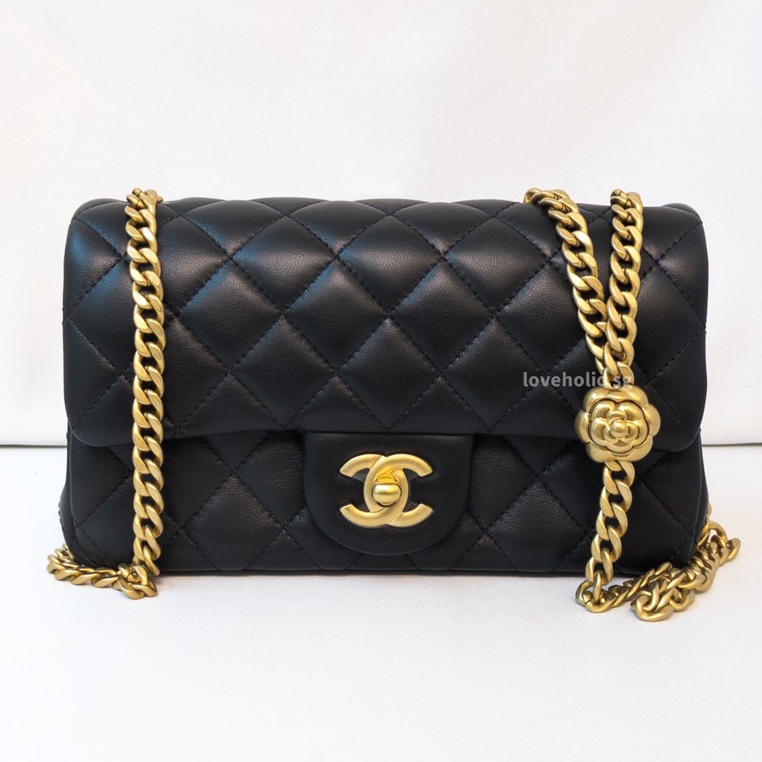 Chanel 23S Sweet Camellia Mini Rectangle Black Lambskin Brushed