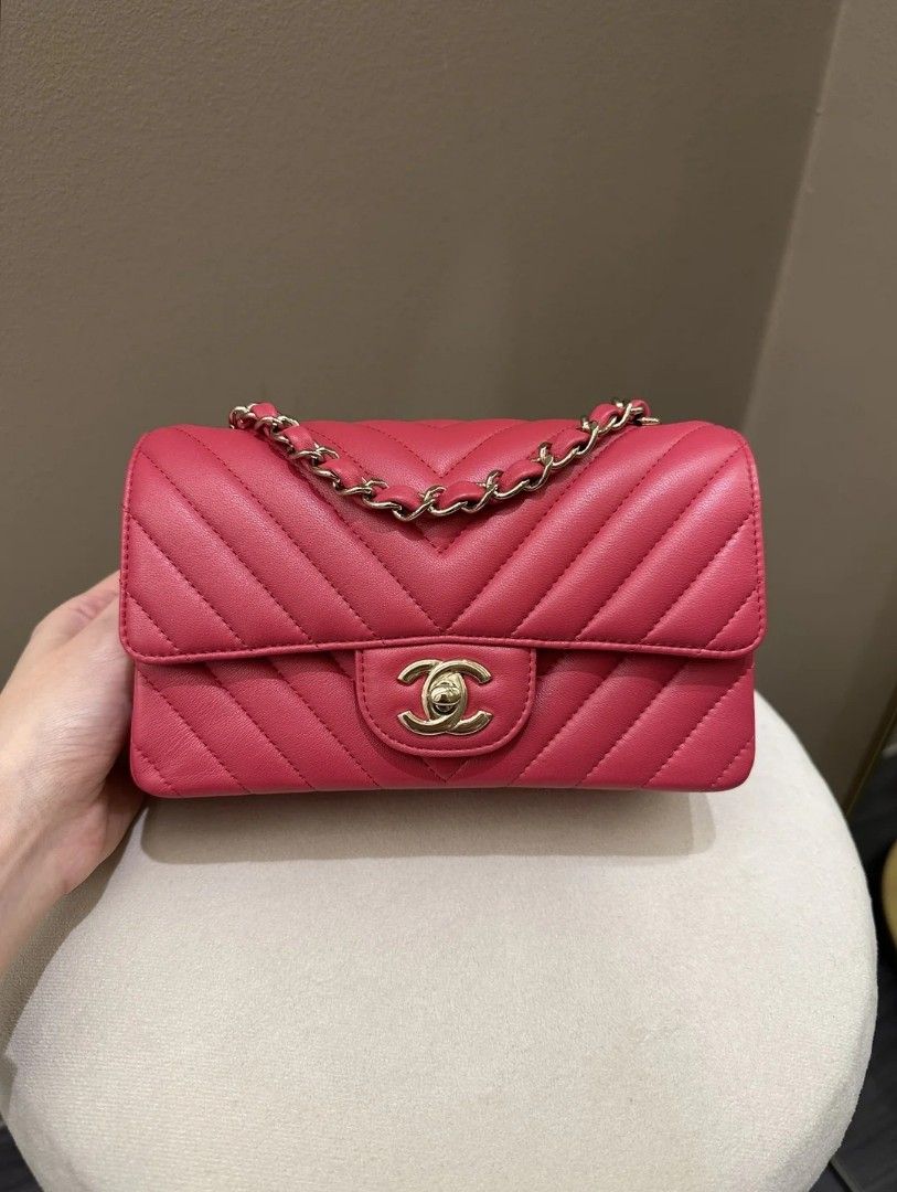 Chanel Classic Mini Rectangle Chevron Pink Lambskin LGHW, Women's Fashion,  Bags & Wallets, Shoulder Bags on Carousell