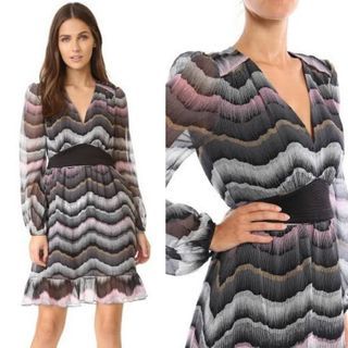 Diane von Furstenberg Lizbeth silk wave pattern long sleeve dress DVF cut tag multicolor zigzag print midi dress