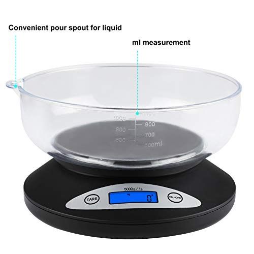 Smart Weigh Food Kitchen Scale with Bowl,11lb x 0.1oz / 5000 x 1grams