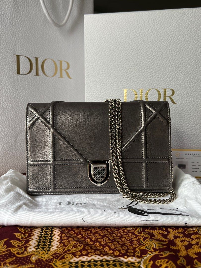 Dior Diorama Wallet on Chain (WOC) in Metallic Distressed Calfskin SHW